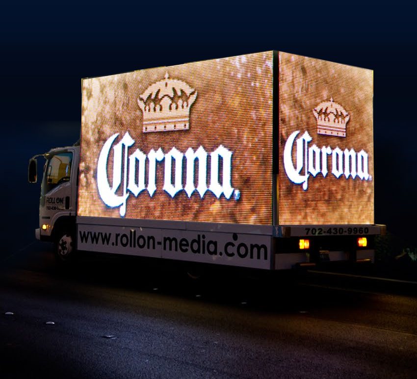 A Roll-On Media truck with LED screens on its sides